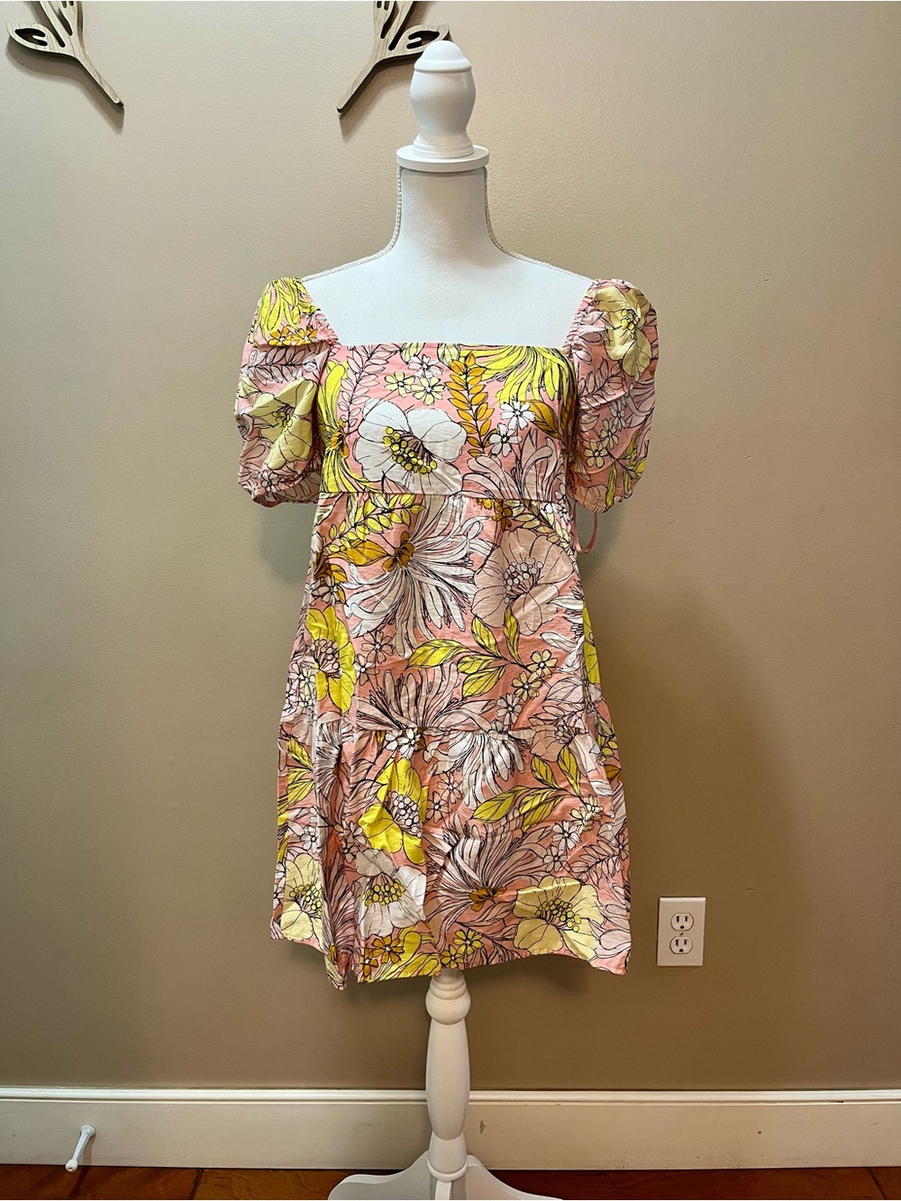 Loft Floral Puff-Sleeve Square Neck Summer Dress Size 2 Petite